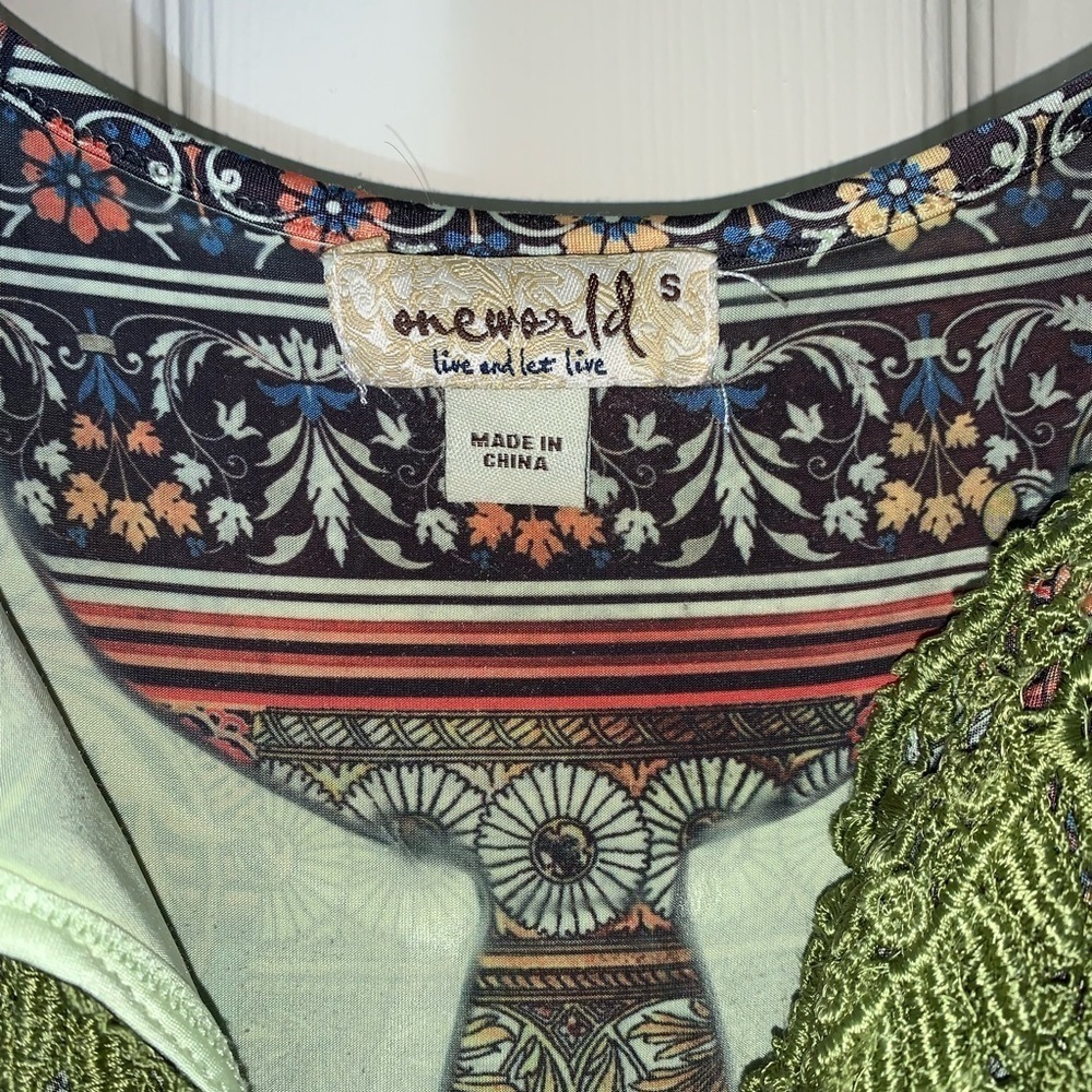 ONE WORLD SMALL POLY TANK SUMMER TOP BOHO HIPPIE GEOMETRIC - Picture 3 of 7
